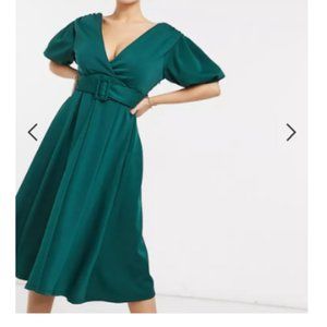 ASOS DESIGN plunge belted skater midi prom